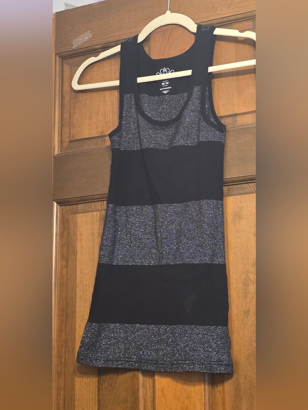 Old Navy Sleeveless Black & Silver Stripe Tank Dress